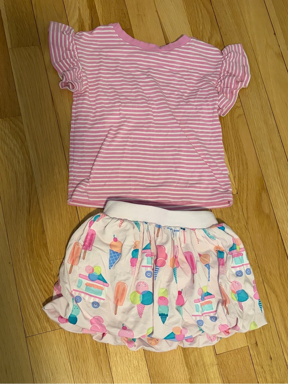 Little Sleepies Pink Striped Top and Ice Cream Print Skort Set